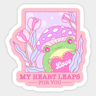 My Heart Leaps For You. Frog In Love. Happy Valentines Day Sticker